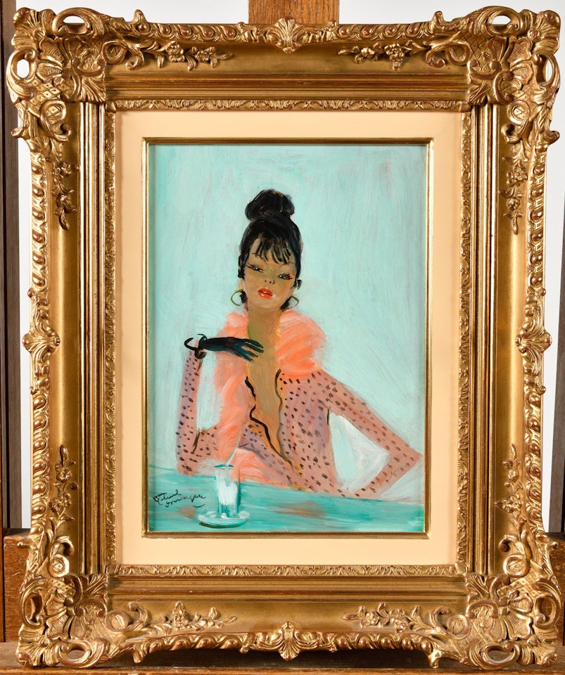 Scotch (Femme accoudée en robe à pois) by Jean Gabriel Domergue