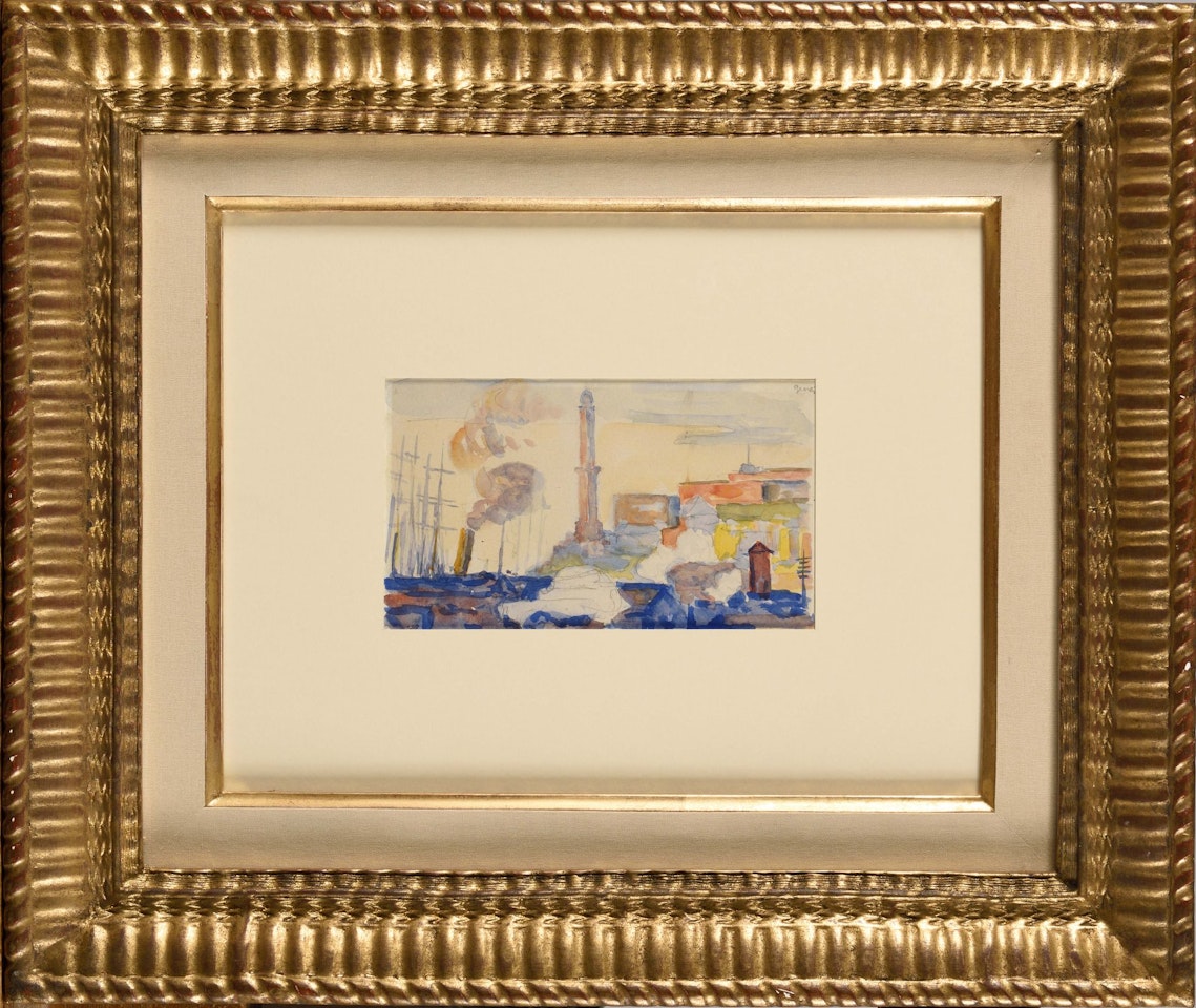 The port of Genoa (masts, steam and Lanterna) by Paul Signac
