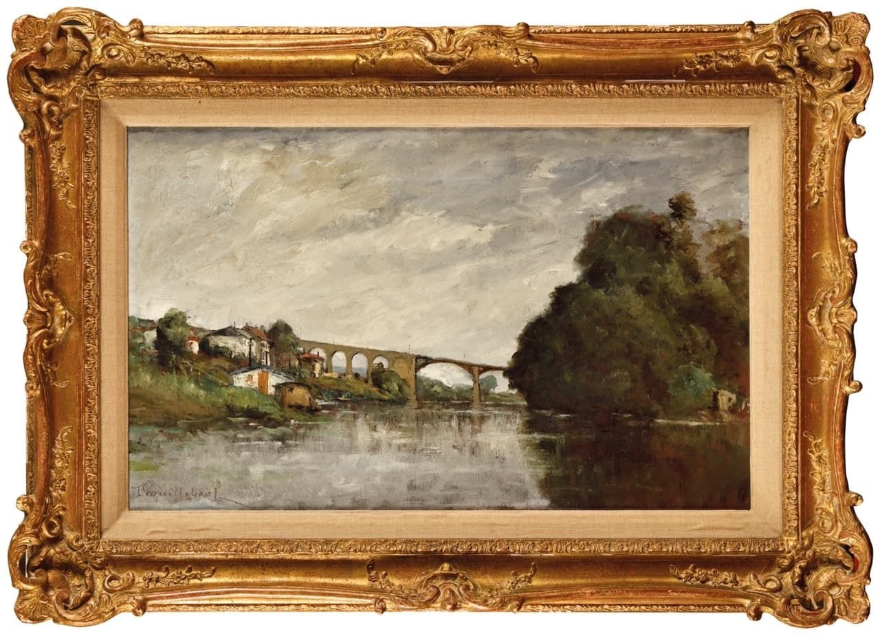 Large bridge over the river by Paul Désiré Trouillebert