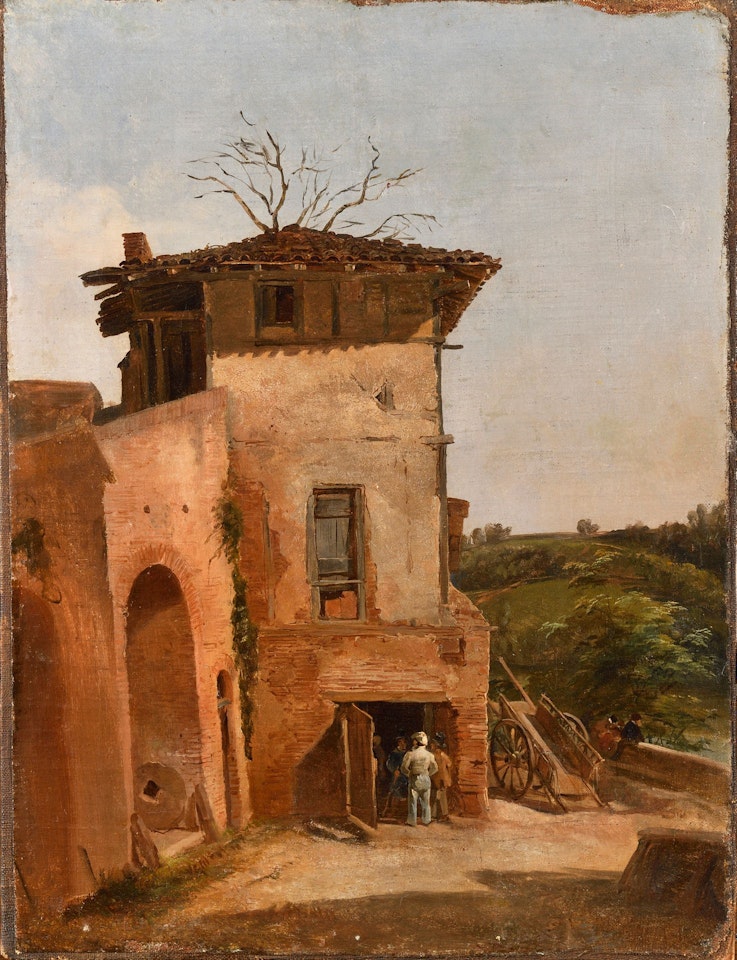 Conversation at the entrance of the barn by French School