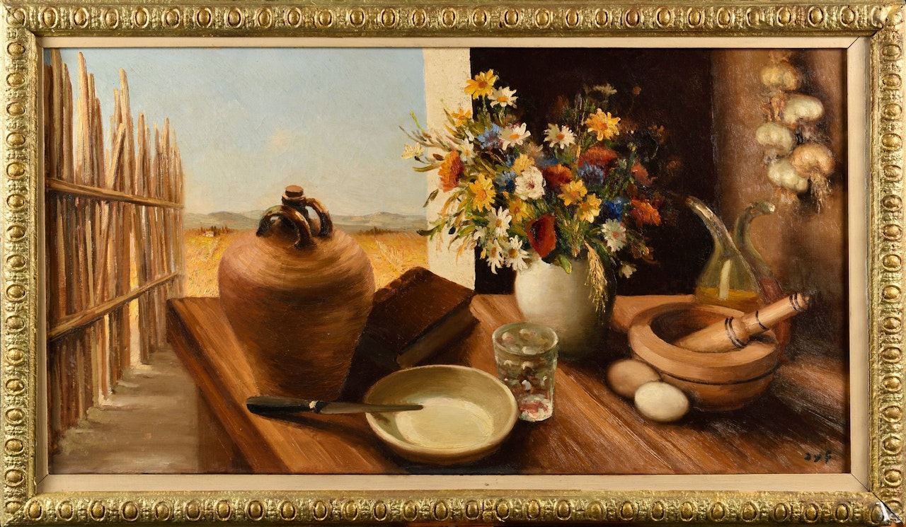 Still life on a table by Marcel Dyf