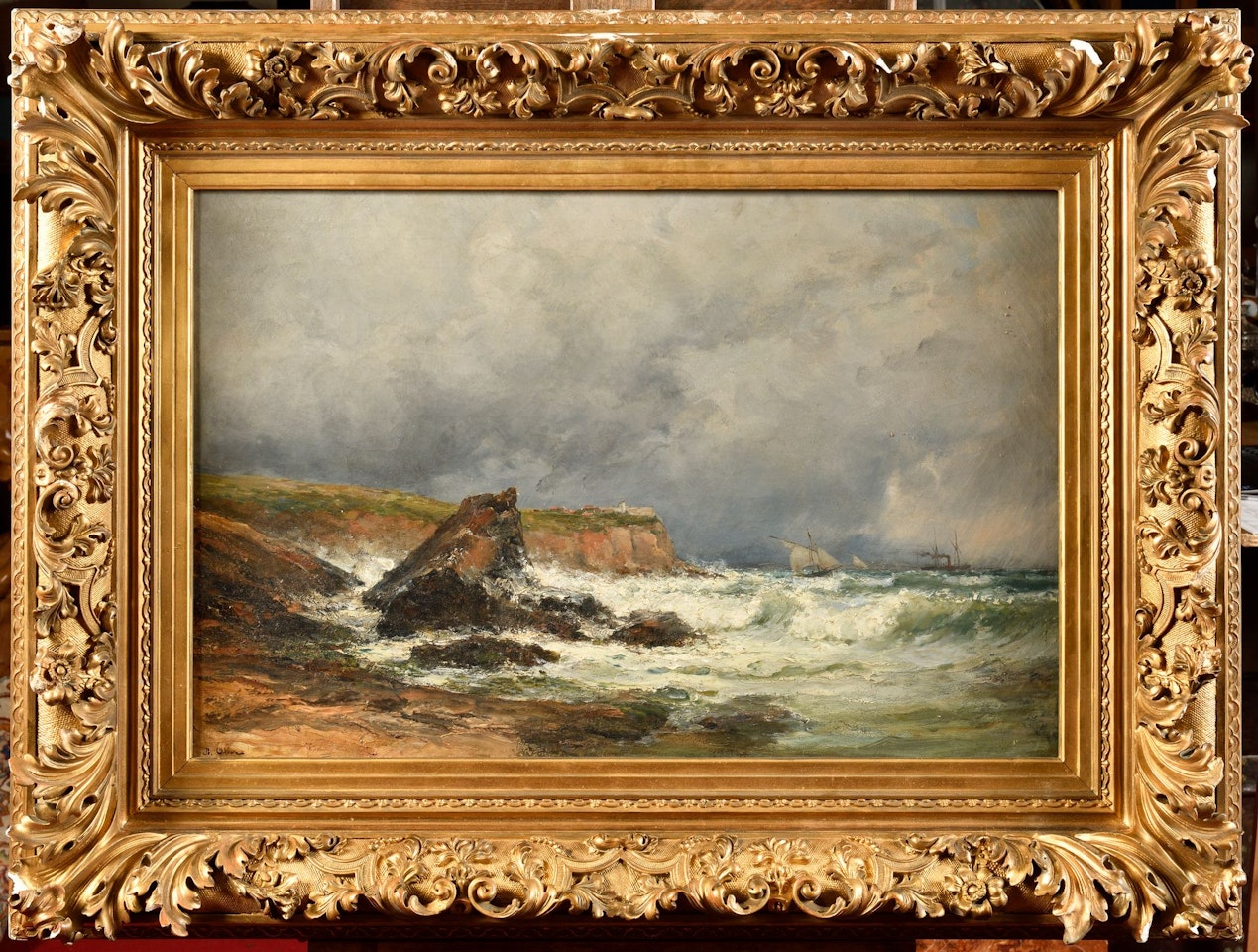 Sailboats near the cliffs by Jean Baptiste Olive