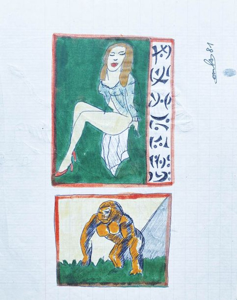 Seated woman and gorilla (recto); Zebra (verso) by Robert Combas