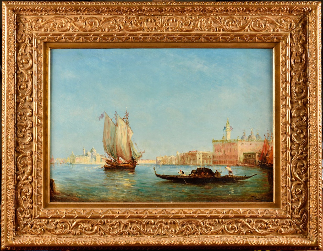Fishing boat and gondola, basin by Félix Ziem