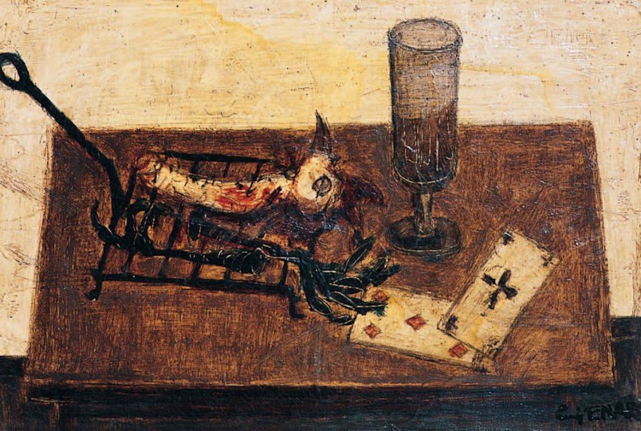 STILL LIFE WITH GLASS AND CARDS by Claude Venard