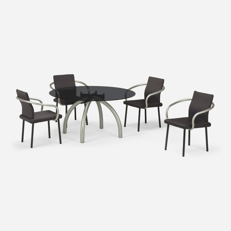 Spider table and Mandarin chairs, set of four by Ettore Sottsass