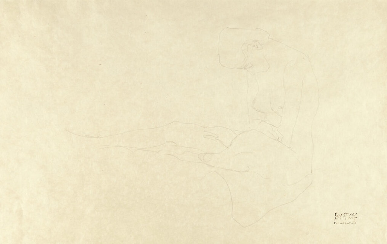 Sitting nude to the left by Gustav Klimt