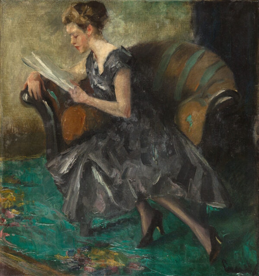 Young woman reading. by Edward Cucuel