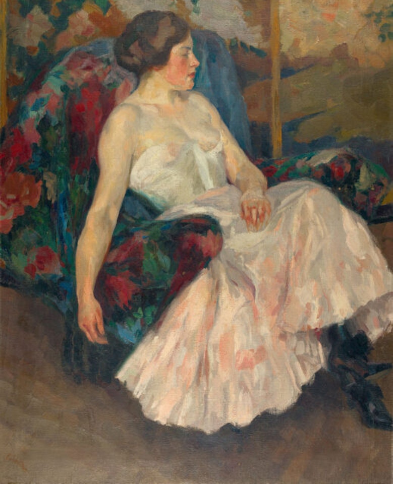 Lady on an armchair. by Edward Cucuel