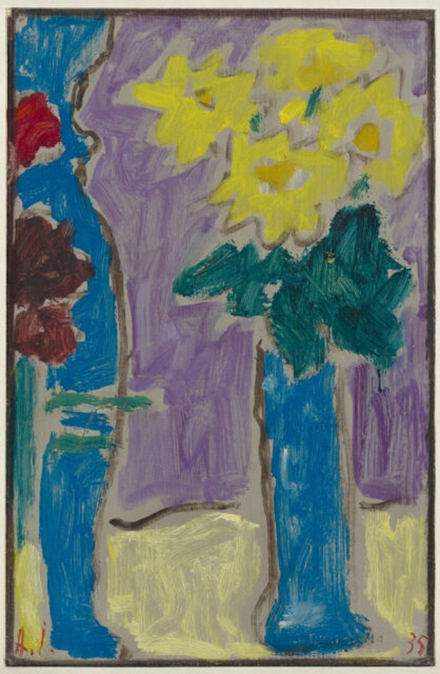 Still life x yellow flowers in a blue vase. by Alexej von Jawlensky