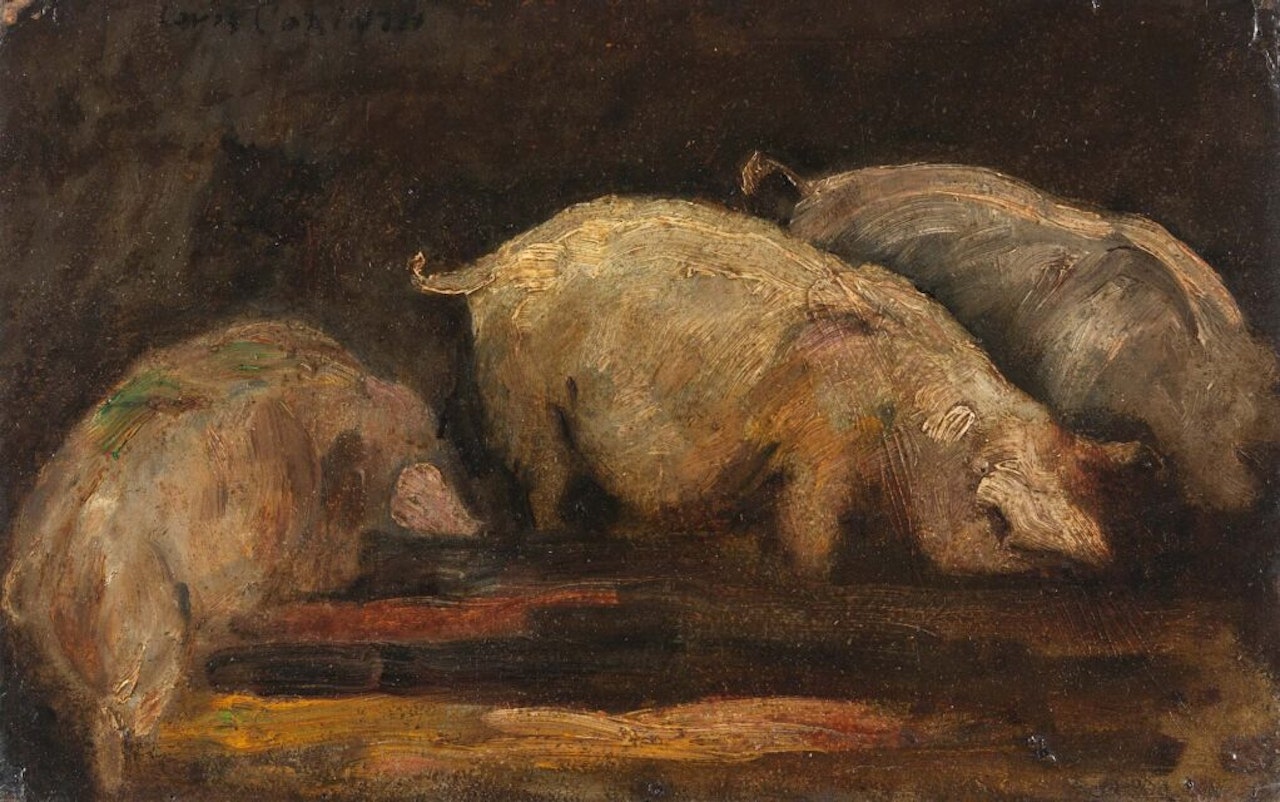 Eating pigs. by Lovis Corinth