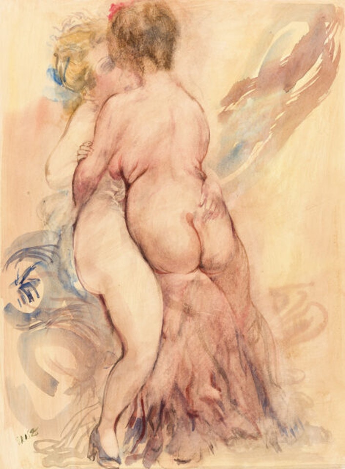 Two female nudes in embrace. by George Grosz