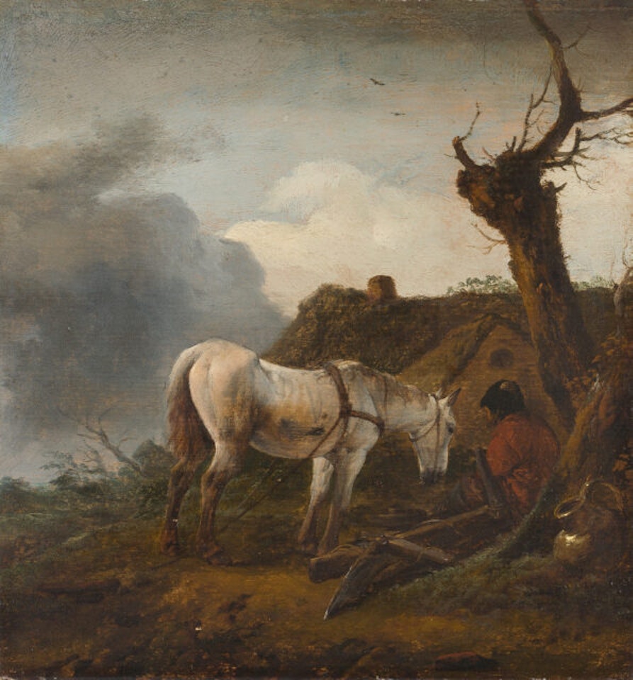 Resting farmer and his horse. by Philips Wouwerman