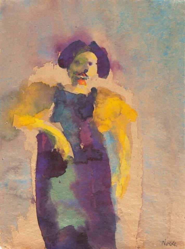 Diseuse in purple dress. by Emil Nolde