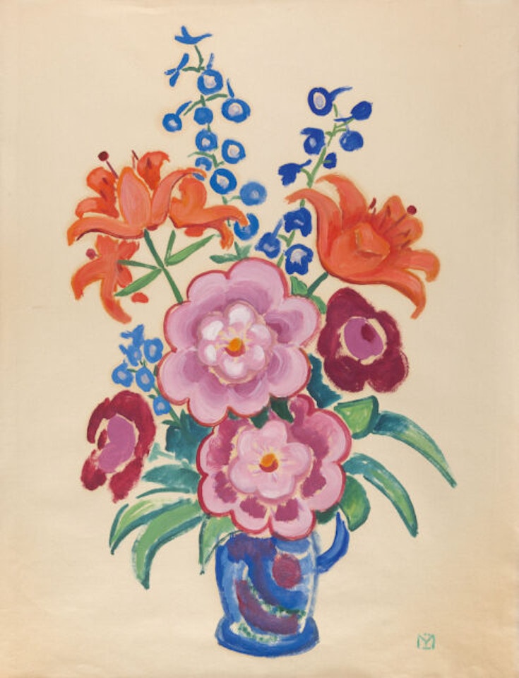 Peonies, fire lilies and delphiniums. by Gabriele Münter