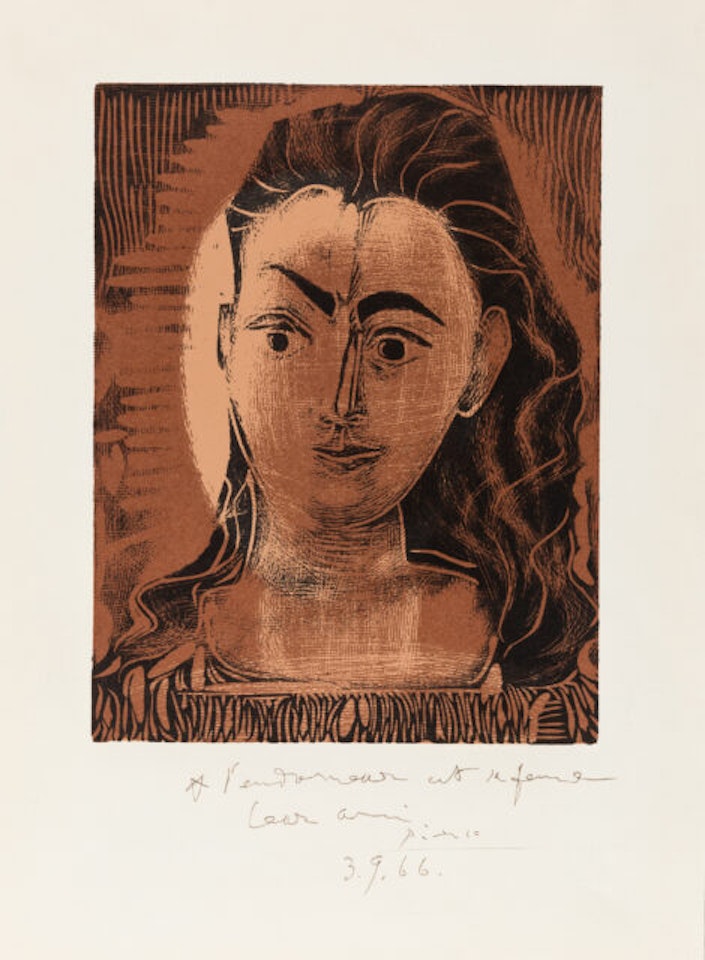 Portrait of Jacqueline in an imprimée dress by Pablo Picasso