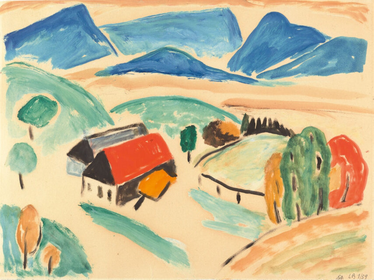 Wetterstein from Guglhör with farmhouses by Gabriele Münter