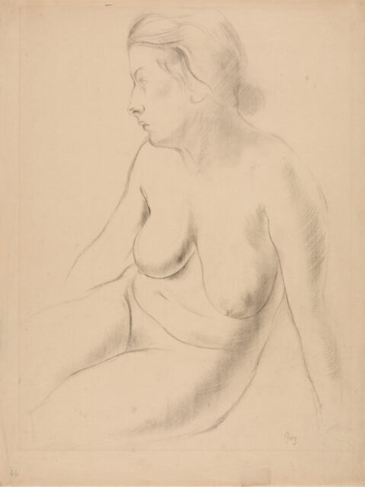 Seated female nude, looking to the left by George Grosz