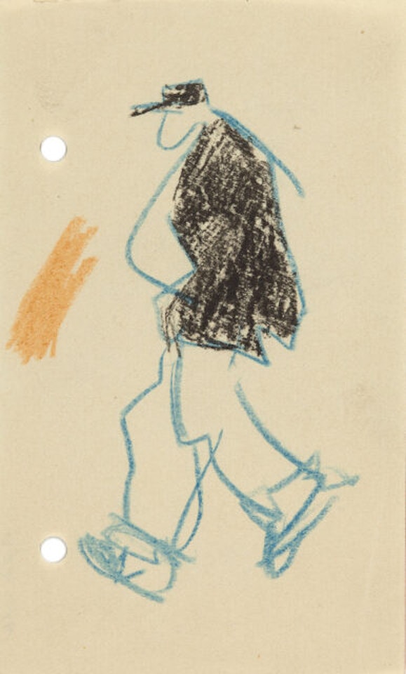 Walking man with black jacket by Lyonel Feininger