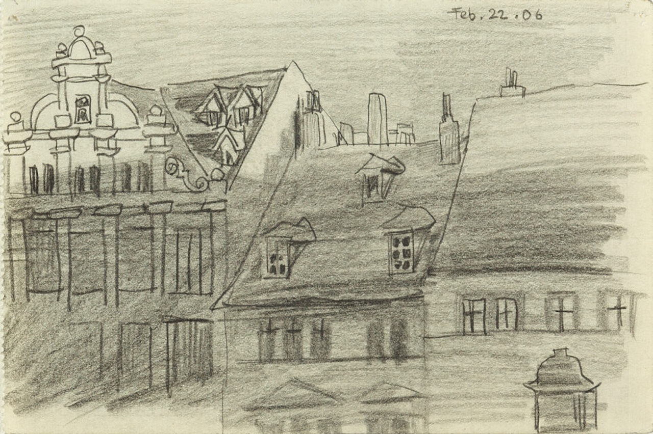 Houses on the market square in Weimar by Lyonel Feininger