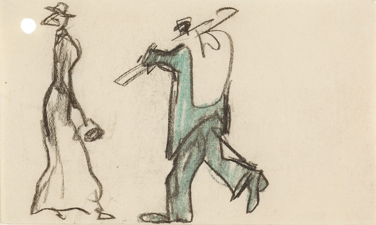 Lady and worker. by Lyonel Feininger