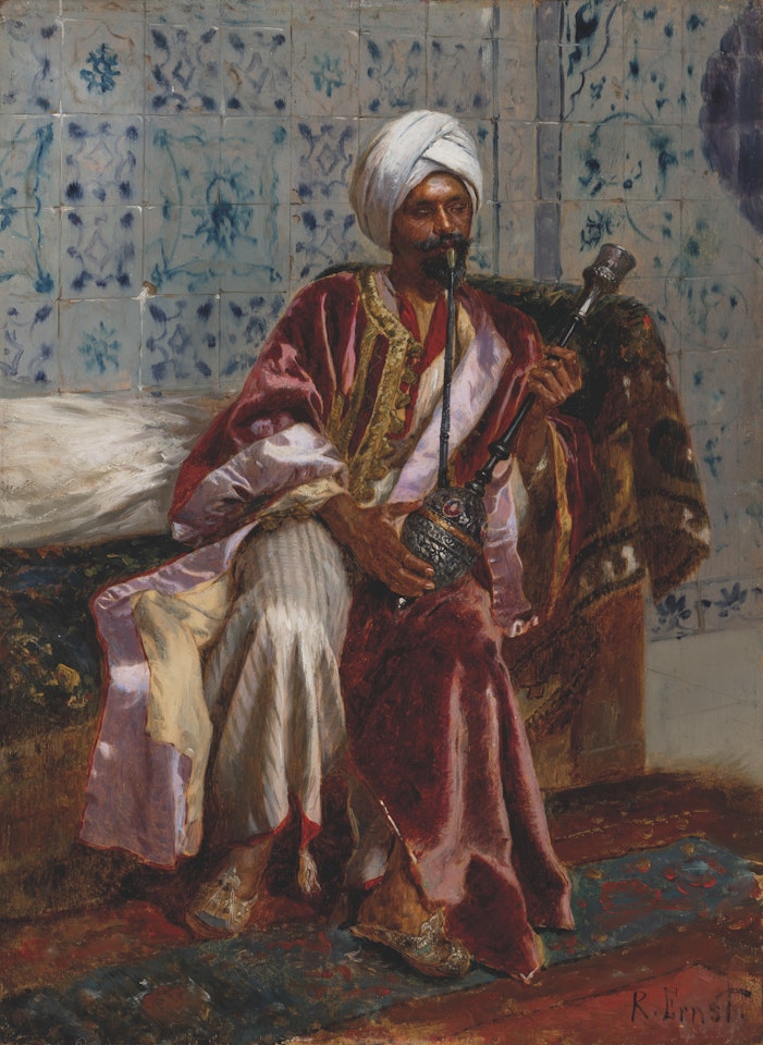 Arab smoking a nargilah by Rudolf Ernst