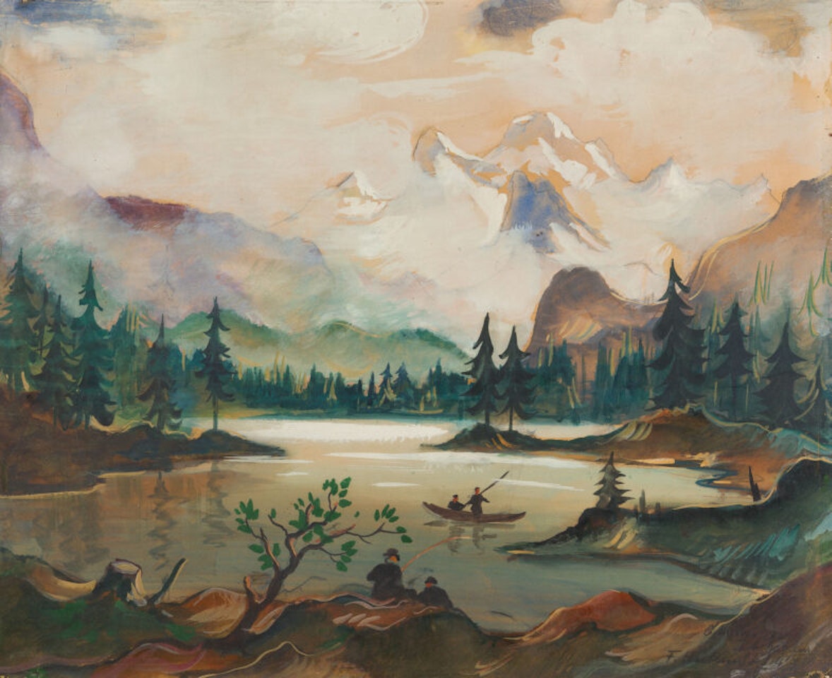 Anglers near Gosaussee on the Dachstein by Franz Heckendorf