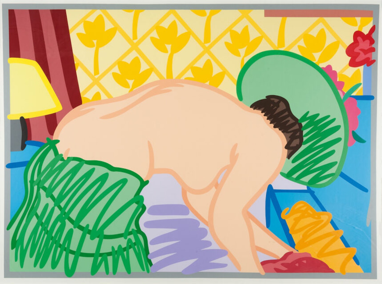 Judy trying on clothes. by Tom Wesselmann
