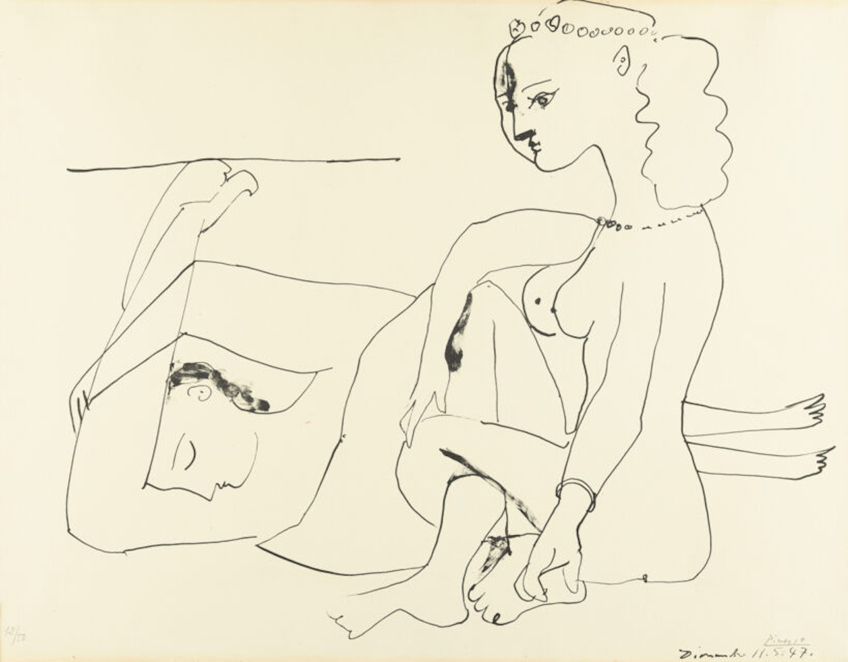 Femme sur la plage (Dimanche 11.5.47). by Pablo Picasso