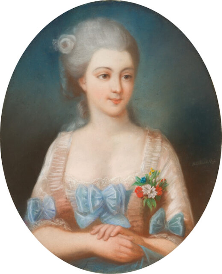 Portrait of a young lady with a rose in her hair by Marie Louise Elisabeth Vigee-Lebrun