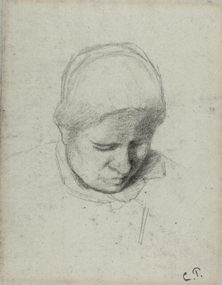Woman with bowed head. Verso x Standing female nude by Camille Pissarro