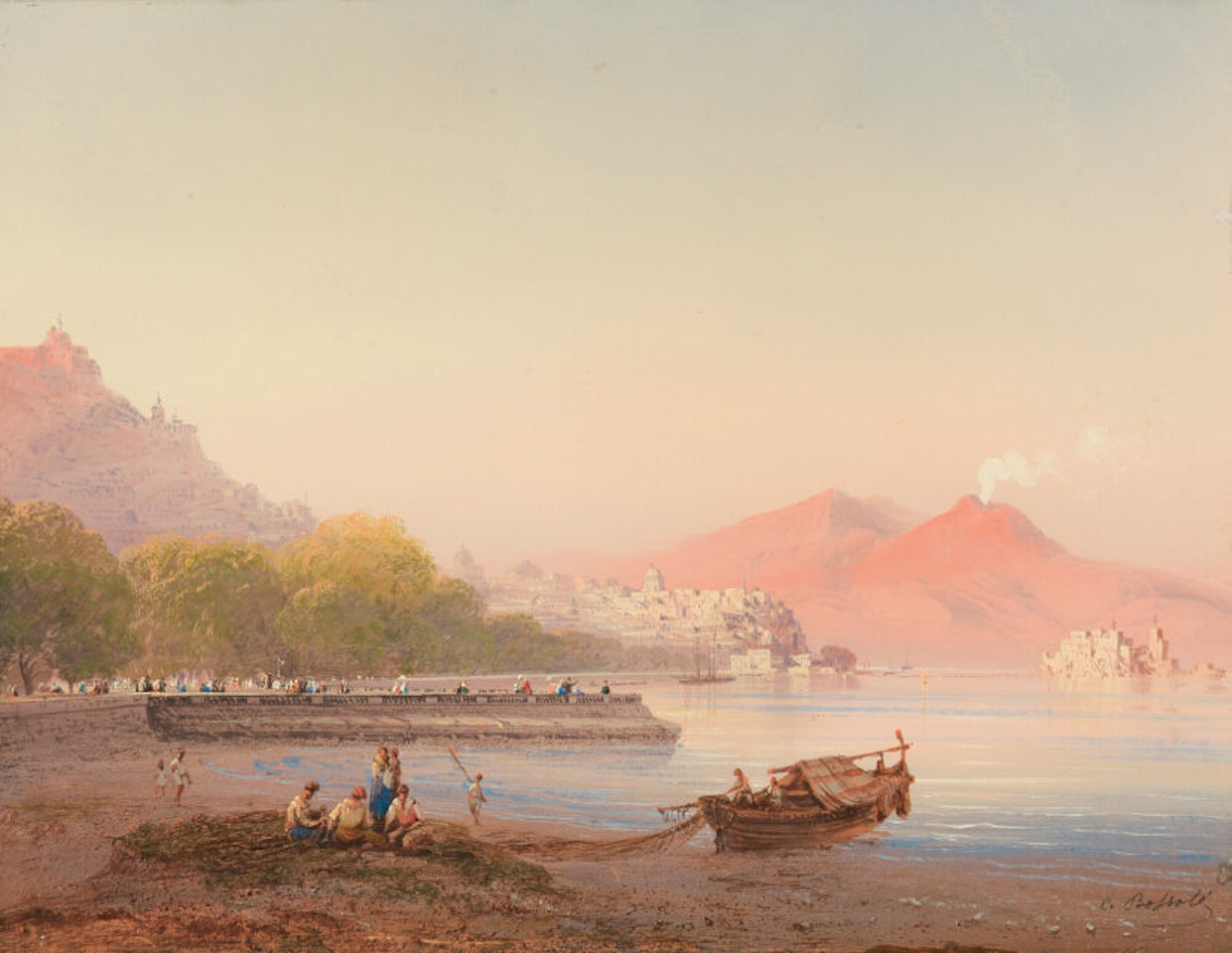 View over the Bay of Naples in the sunset. by Carlo Bossoli