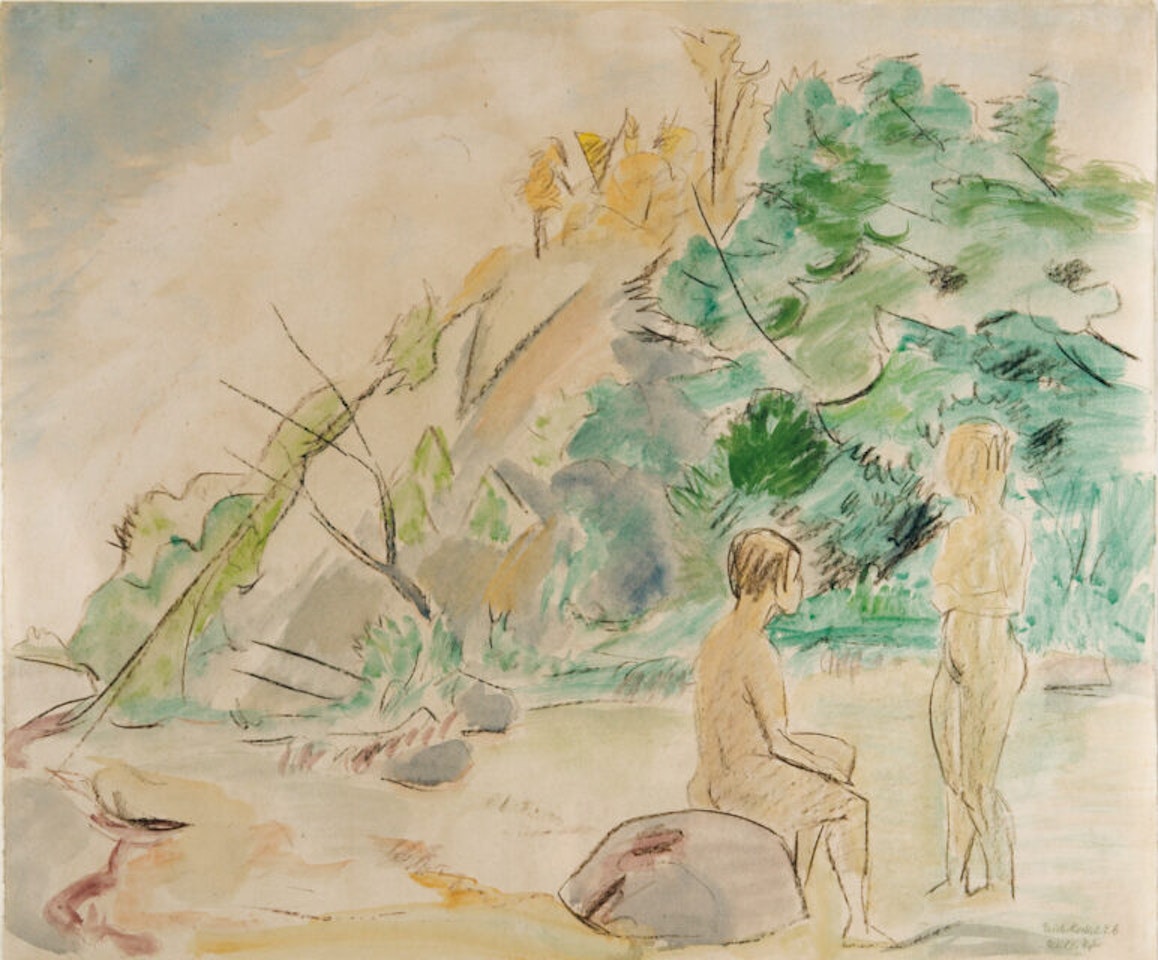 Bathers on the cliff. by Erich Heckel