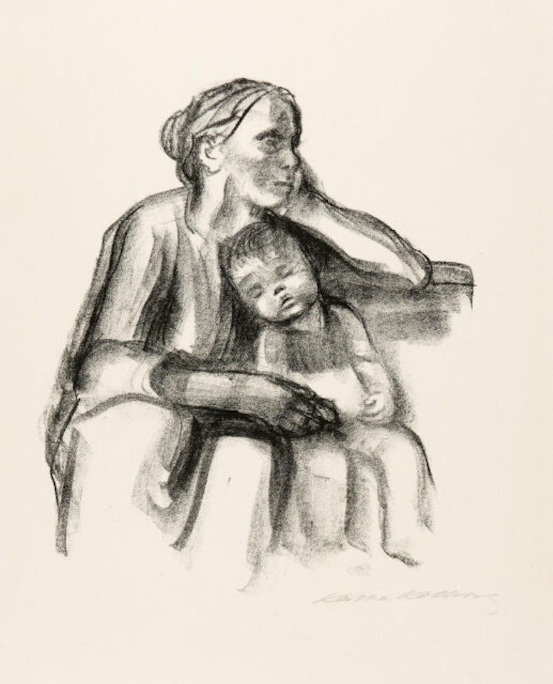 Working woman with sleeping boy. by Kathe Kollwitz