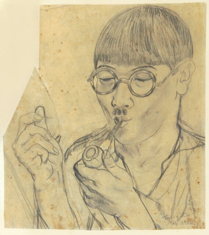 Autoportrait à la pipe by Leonard Tsuguharu Foujita