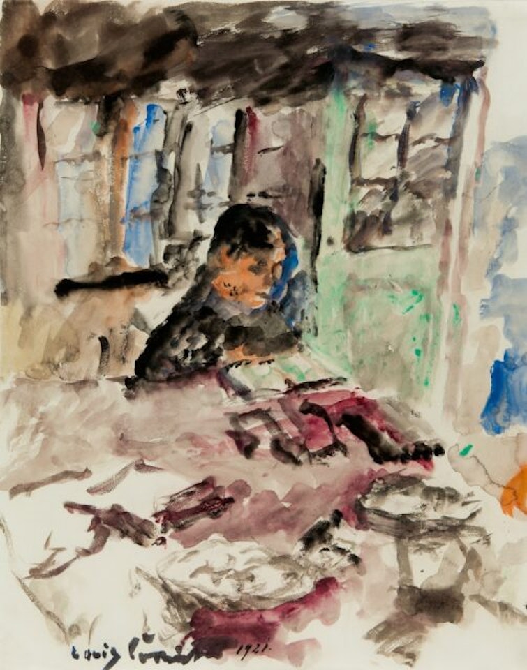 Girl reading. by Lovis Corinth