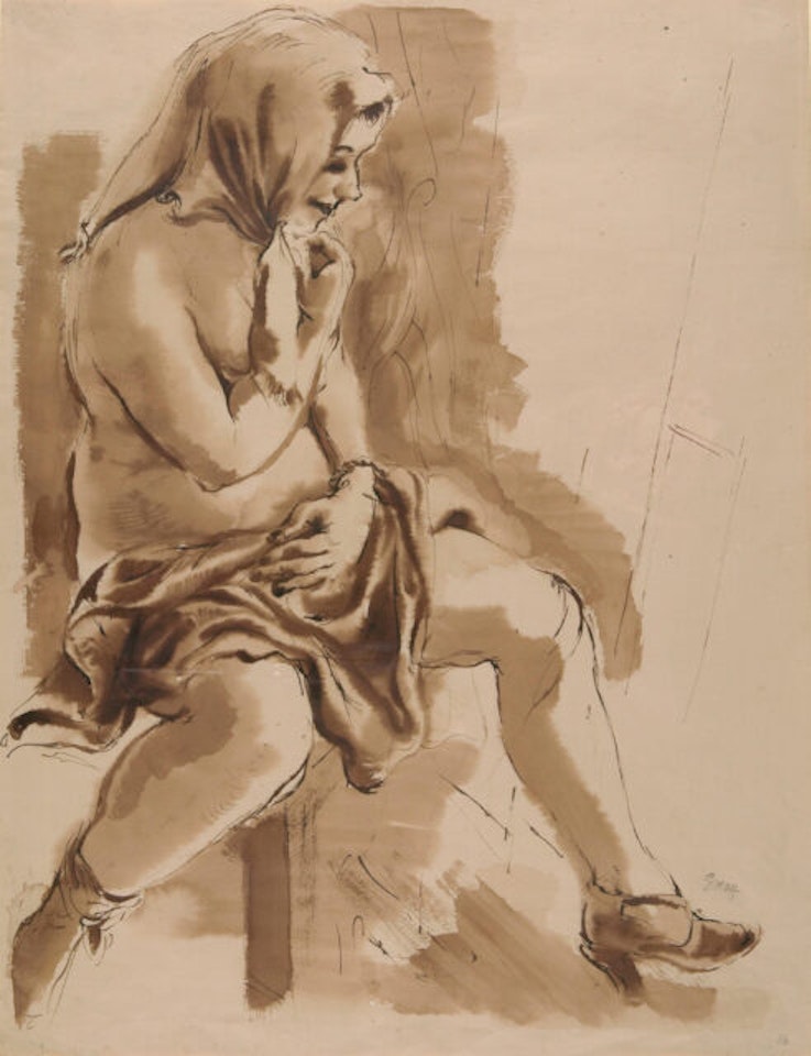 Seated semi-nude. by George Grosz