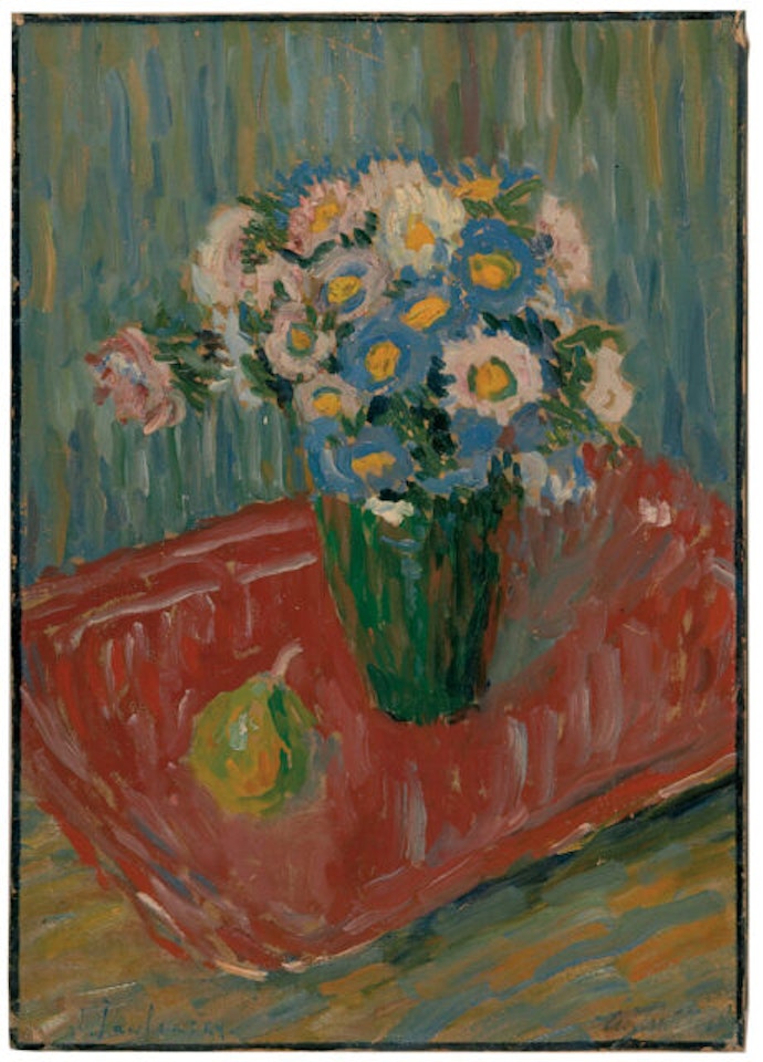 Still life with red tray and asters. by Alexej von Jawlensky