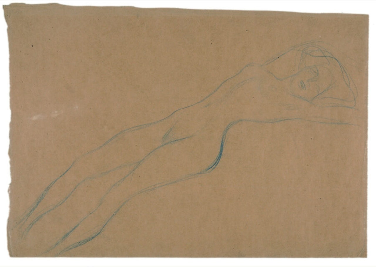 Reclining female nude. by Gustav Klimt