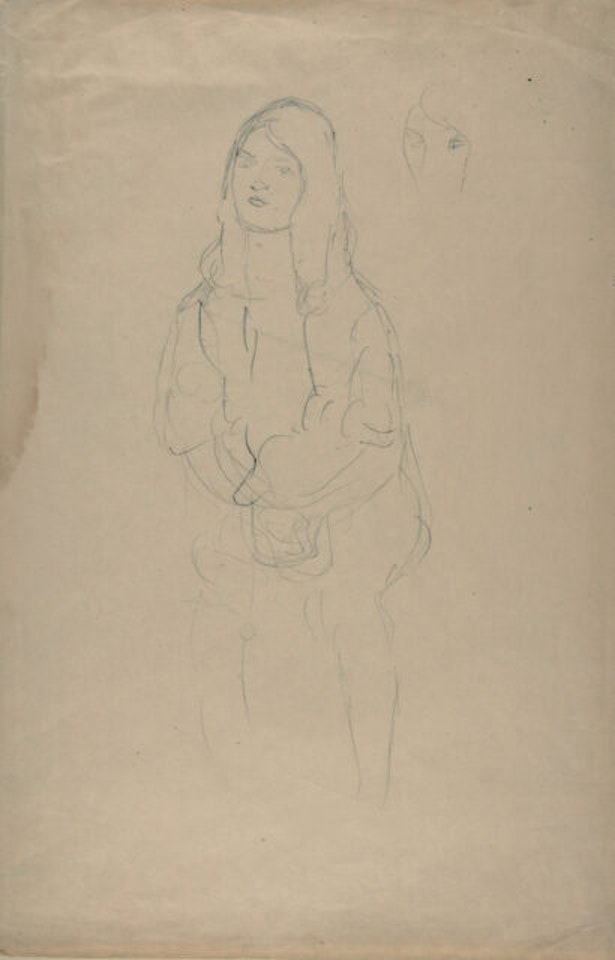 Sitting girl to the left, head repeat by Gustav Klimt