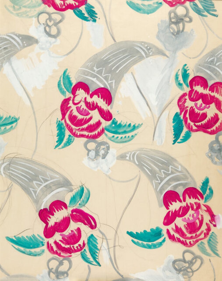 Cornes d"abondances grises et roses sur fond blanc by Raoul Dufy