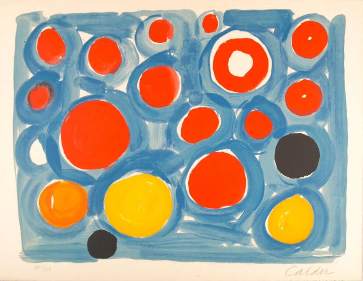 Untitled (blue background with red, yellow and black by Alexander Calder