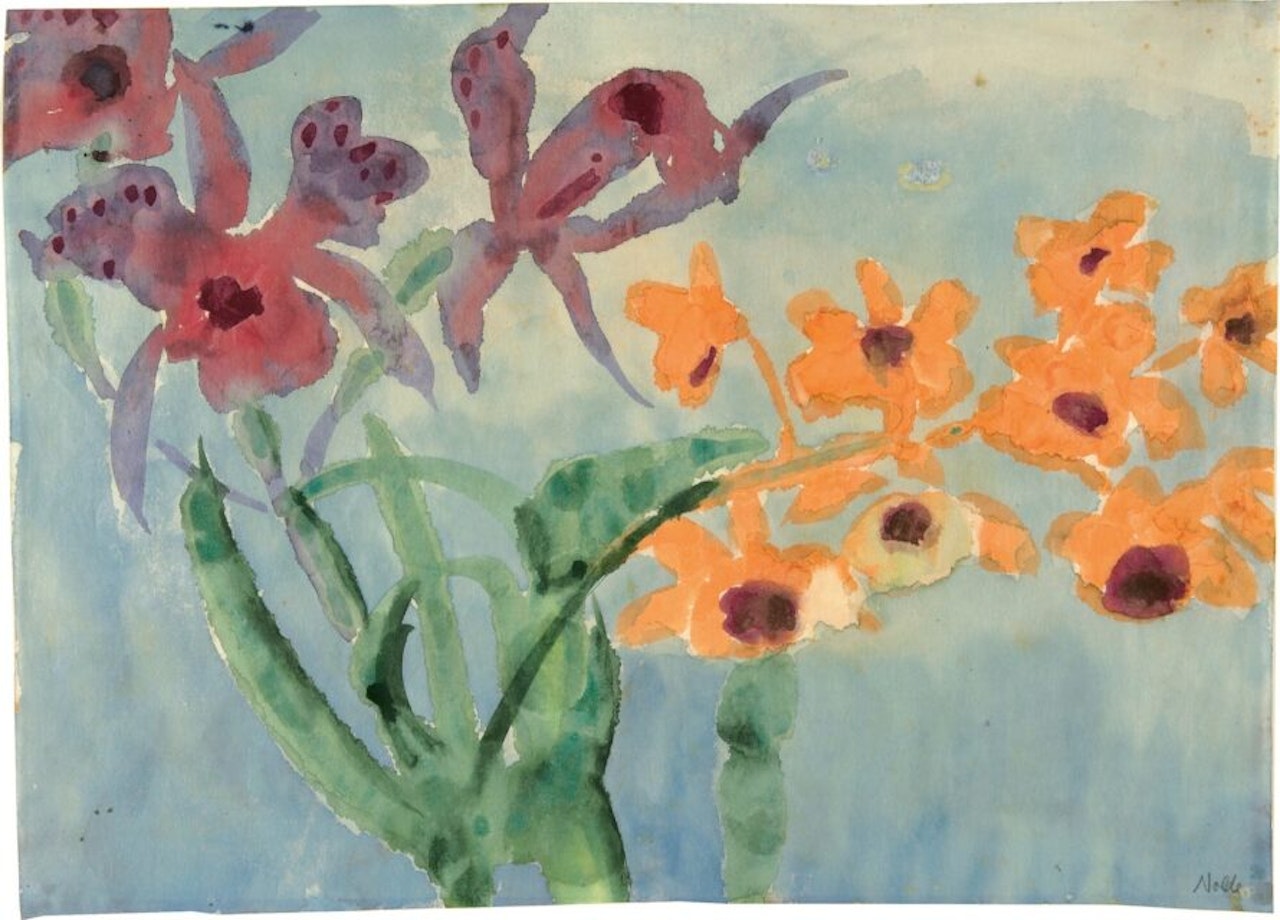 Orchid flowers (purple and orange). by Emil Nolde