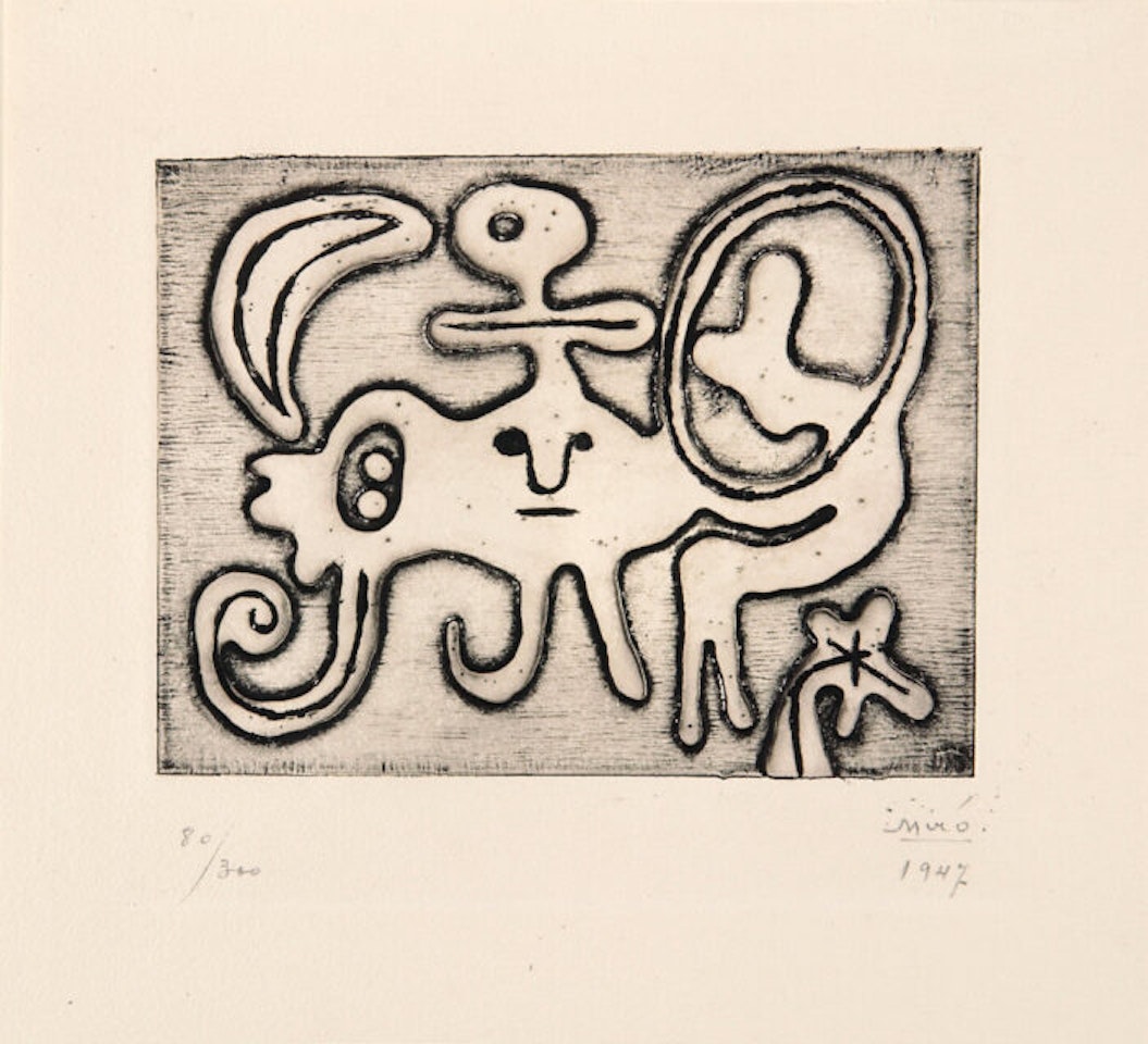 Femme and oiseau devant la lune by Joan Miró