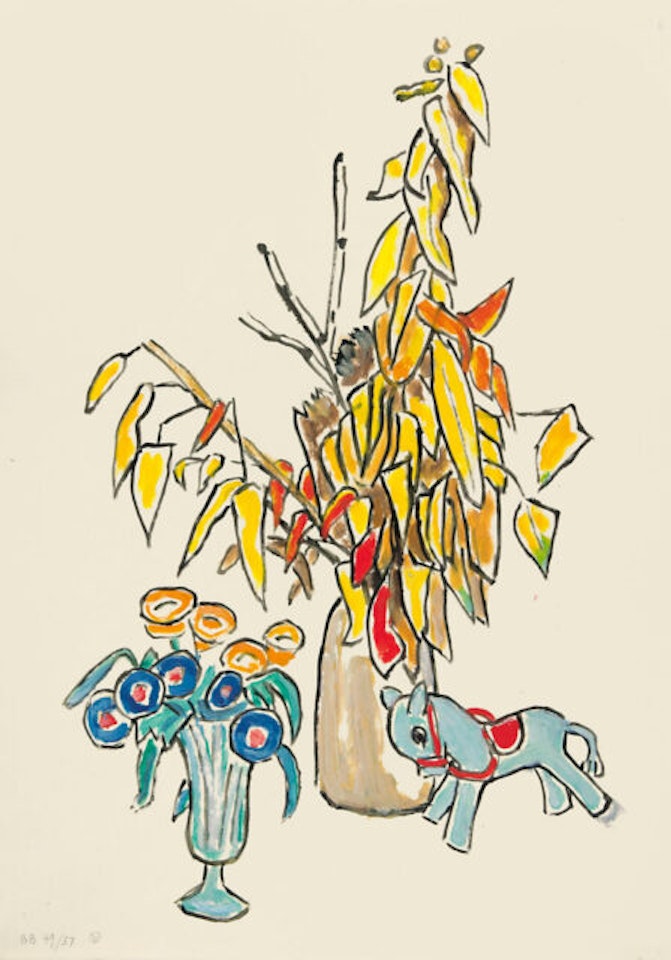 Autumn leaf, little horse, flowers. by Gabriele Münter