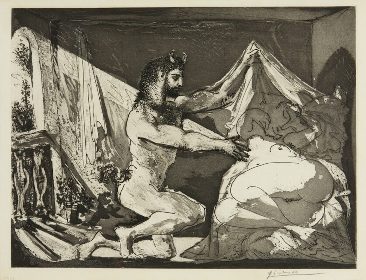 Faune dévoilant une dormeuse. by Pablo Picasso