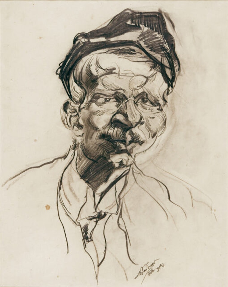 Self-portrait with a hat. - Verso: Battle. by Ludwig Meidner