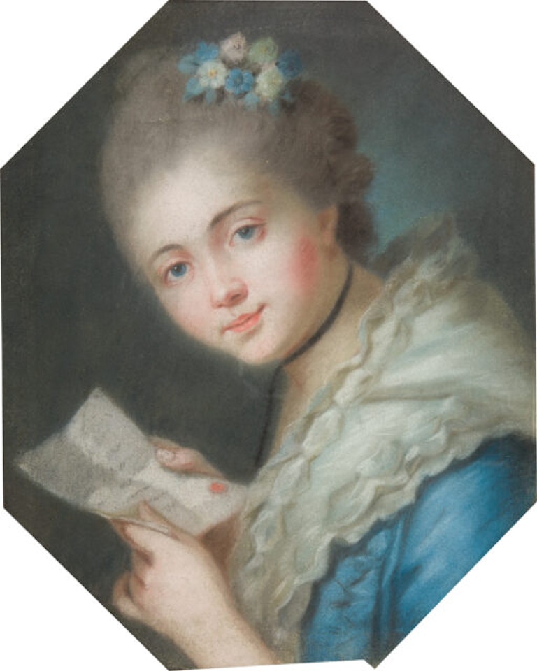 Schule; 2 sheets: Young woman with her left hand supported - Young woman with left hand t letter. by Francois Boucher