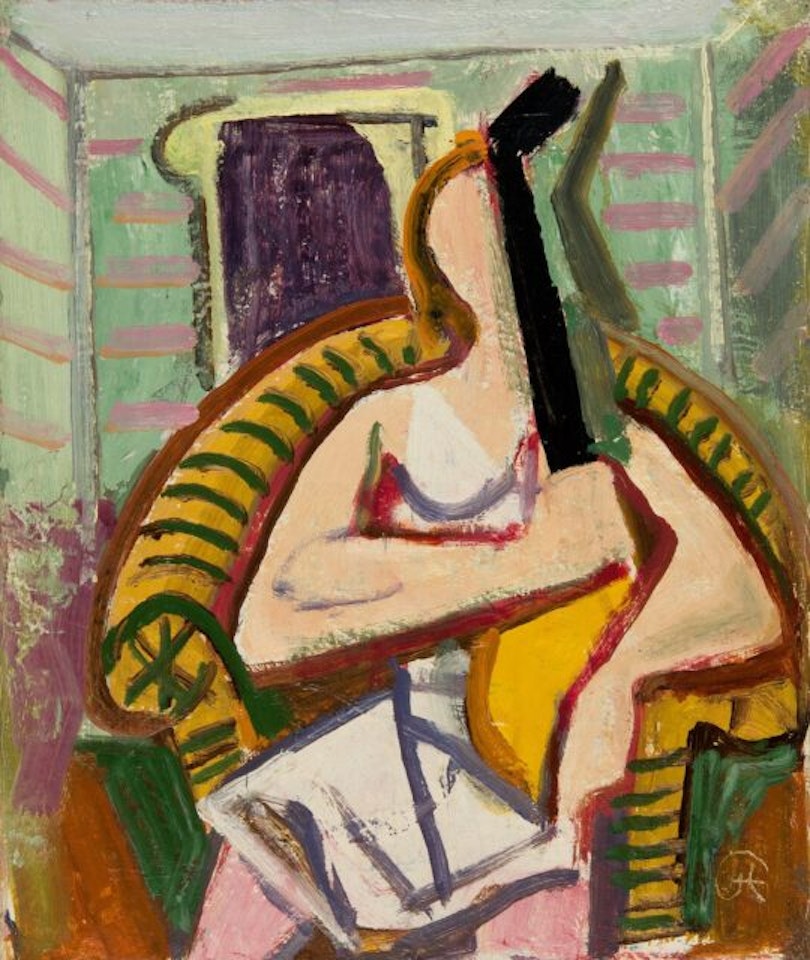 Girl with lute. by Karl Hofer