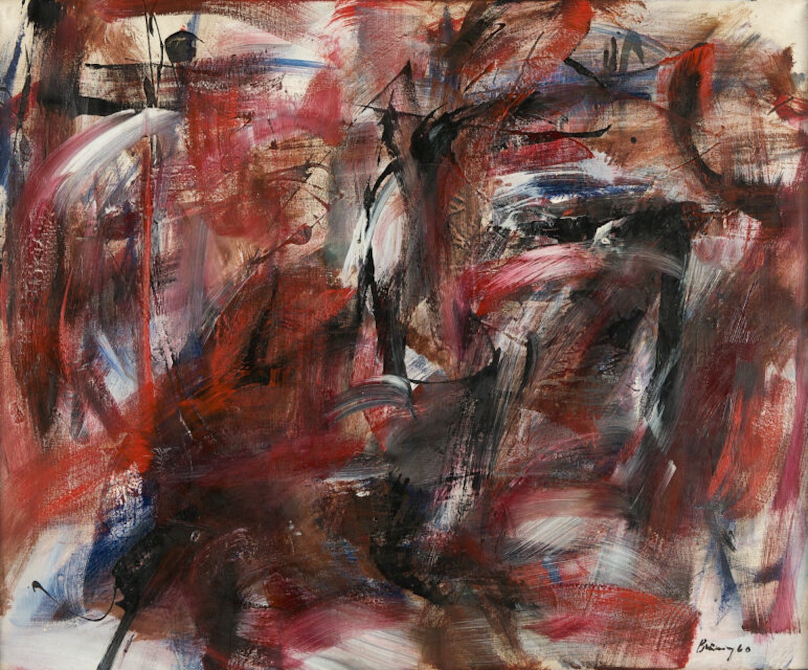 Untitled (Informal composition in red, white and black). by Peter Bruning